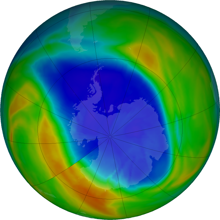 Antarctic ozone map for 11 September 2016